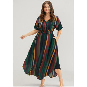 Bloomchic Striped Dolman Sleeve Pocket Shirred Flutter Wrap Dress Size 22/24 NWT